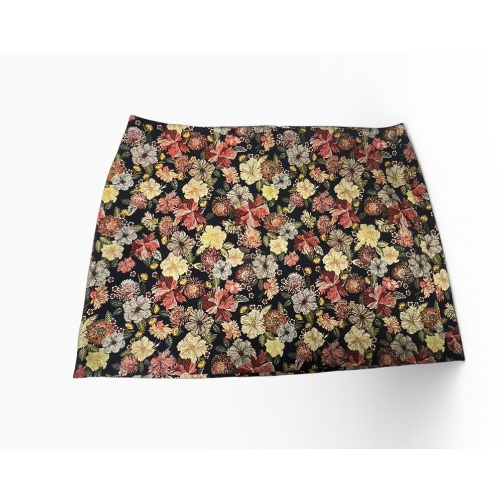Ann‎ Taylor Loft Brocade Floral Skirt sz 26 Navy Yellow Red Pink jacquard Boho
